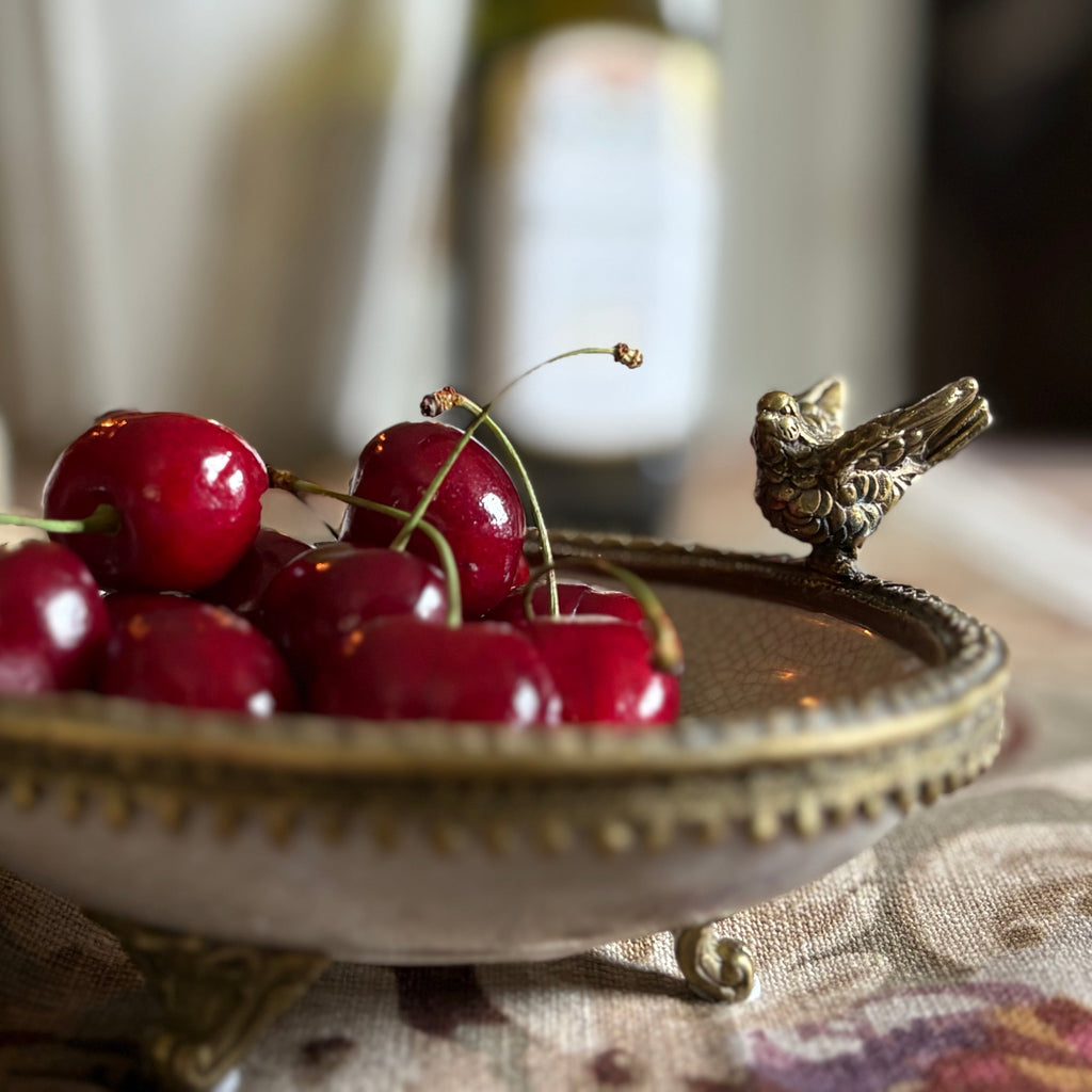 G&C plate round, 2 brass birds