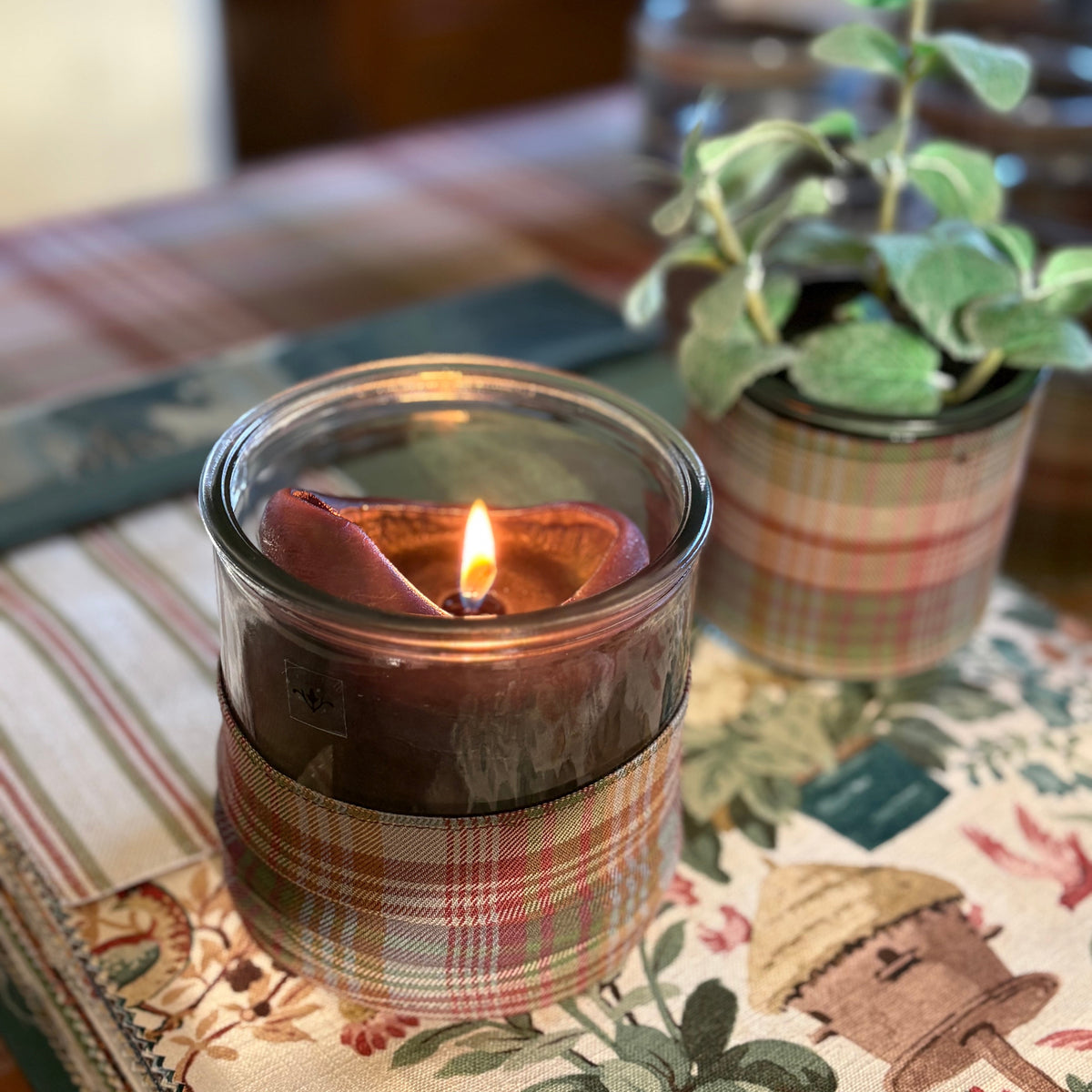 Potter og lykter i Mulberry tartan 11,5x11,5 cm