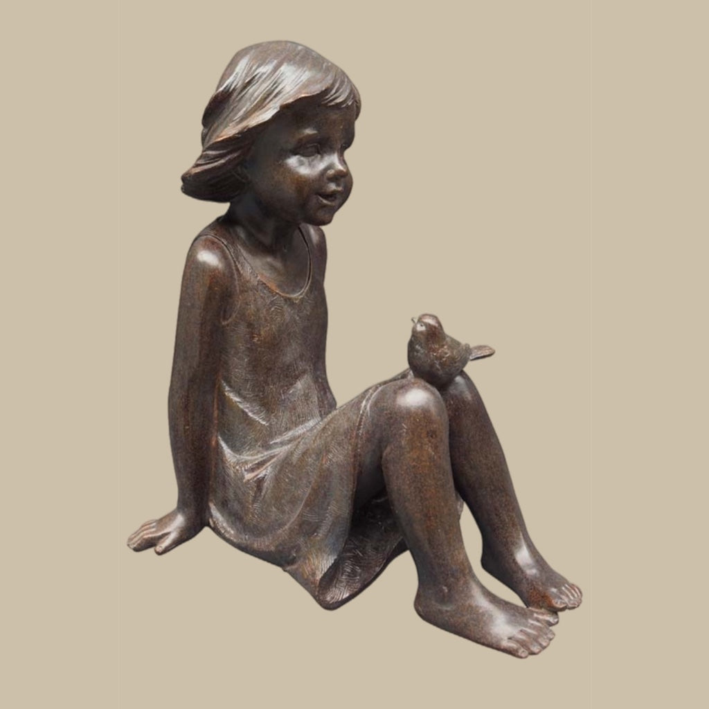 Pike med fugl - bronse-look statuett